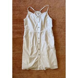 Akini White Cotton Button Front Sundress Adjustable Straps Pockets US 8